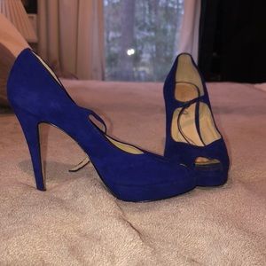 Boutique 9 blue suede peep toe pumps